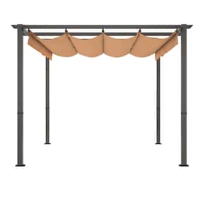 10 ft. x 13 ft. Khaki Aluminum Patio Pergola with Retractable Pergola Canopy