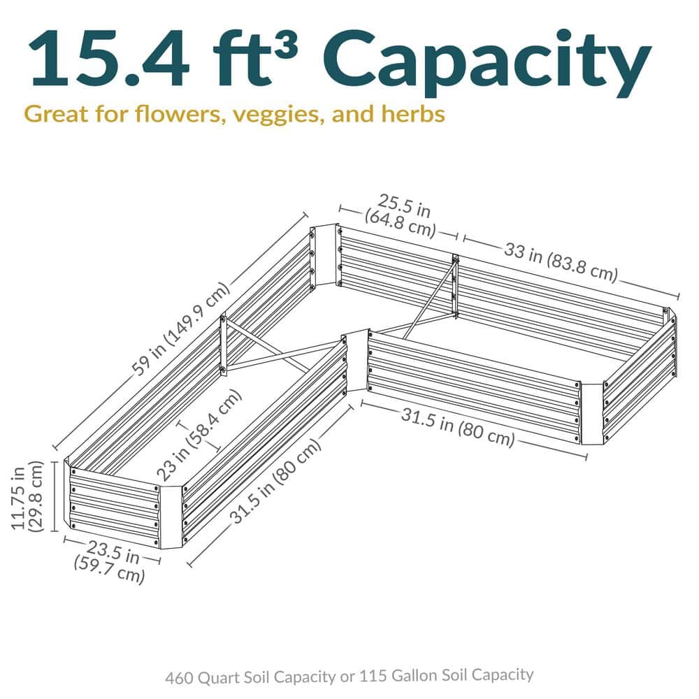 Silver Galvanized Steel L-Shaped Raised Garden Bed