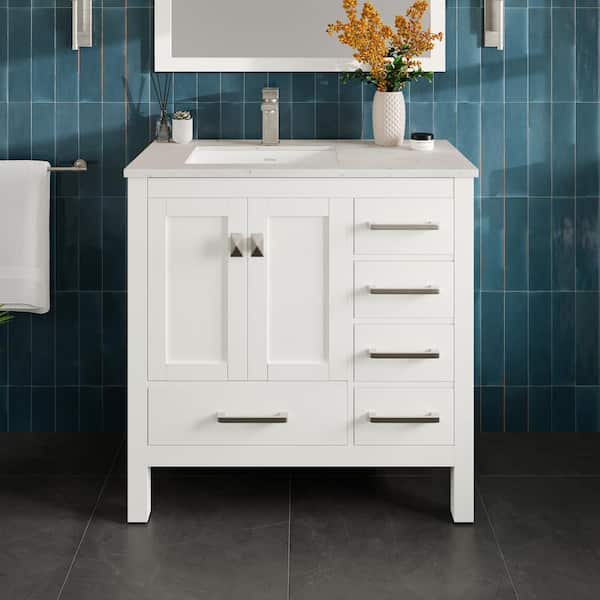 Eviva London 38 in. Single Sink White Bath Vanity with White Carrara Quartz Top (Assembled)