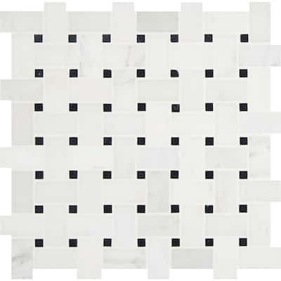 Greecian White Basket Weave 12 in. x 12 in. x 10mm Honed Marble Mesh-Mounted Mosaic Tile (10 sq. ft. / case)
