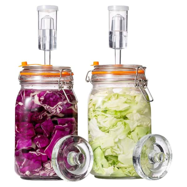 2-Pack Clear Glass Fermentation Jar, Liter Glass Fermenting Jar with Fermenting Weights and Airlocks