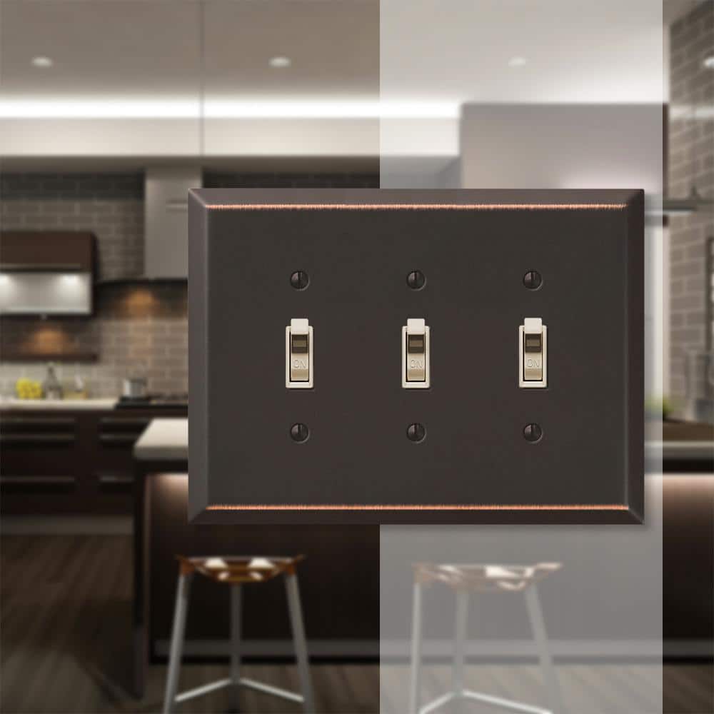 Amerelle 463TTTDB Oversized Wallplate, 3 Toggle, Steel, Aged Bronze, 1-Pack