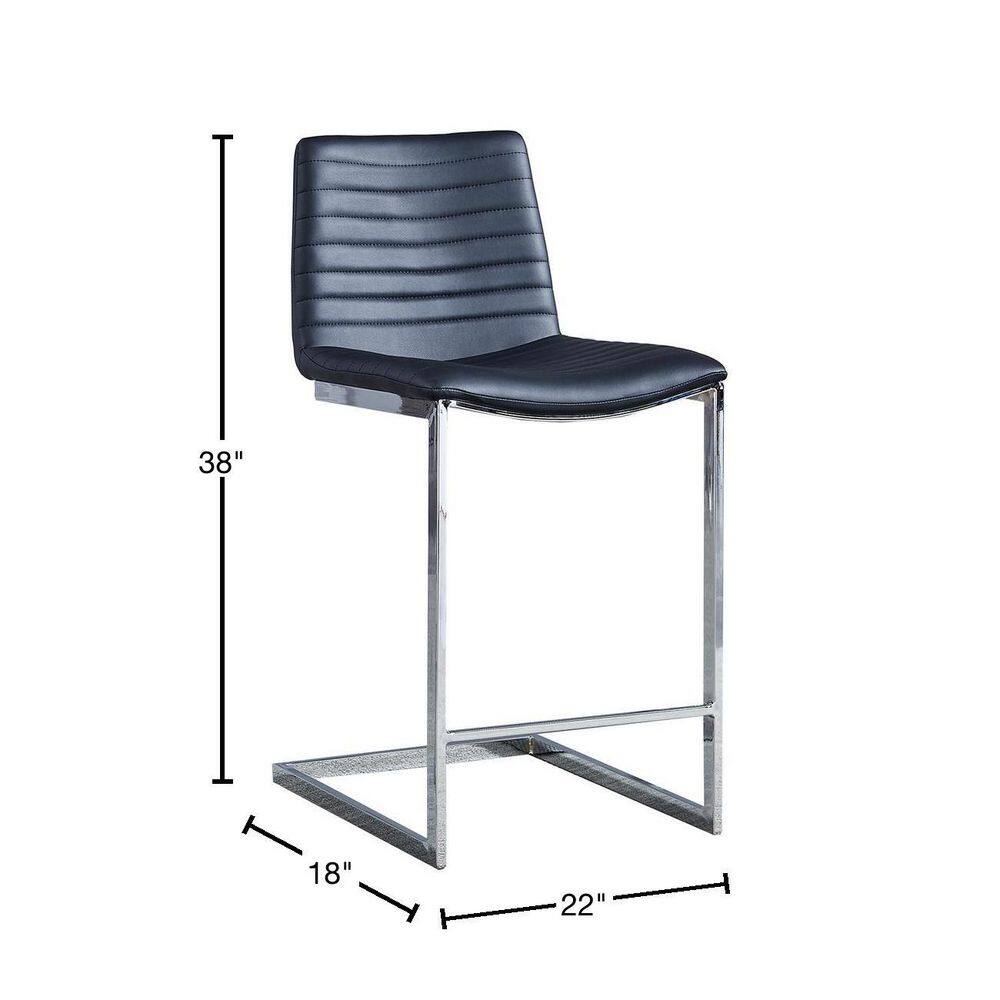 Sleek Black Faux Leather Counter Stools with Stainless Steel Base (Set of 2)