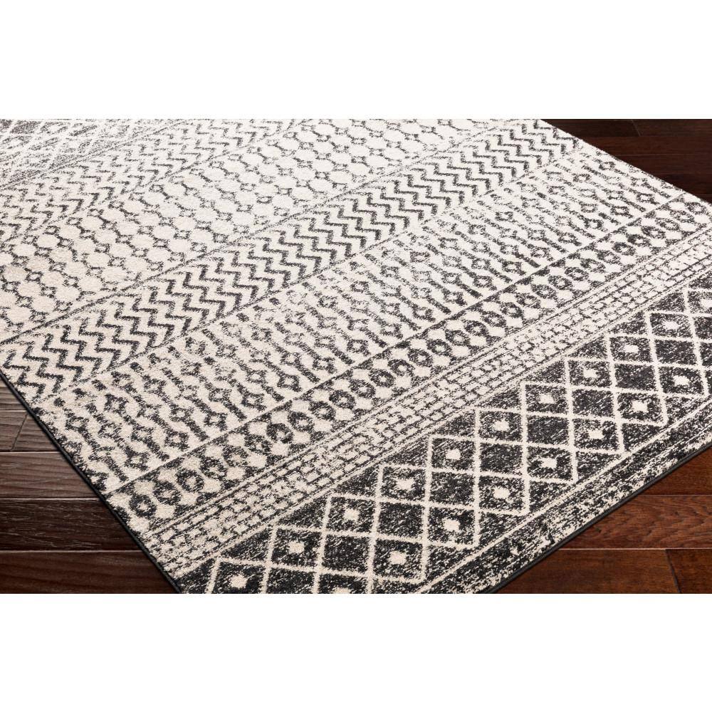 Black and White 5' x 7' Moroccan Pattern Synthetic Area Rug