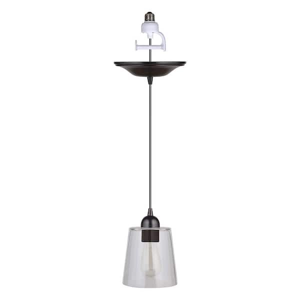 Worth Home Products Instant Pendant 1-Light Recessed Light Conversion Kit Brushed Bronze Clear Glass Shade