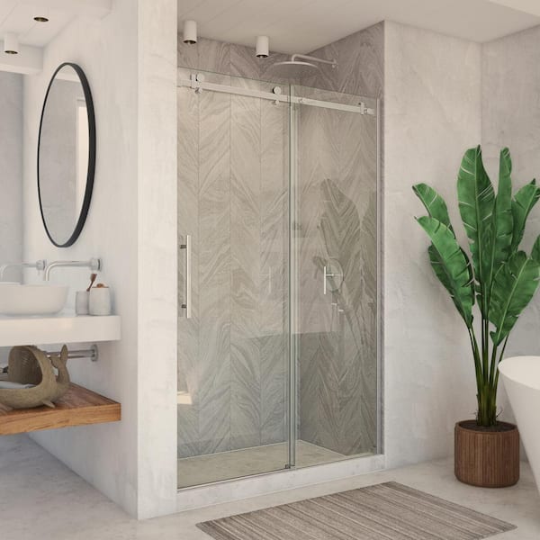 Enigma-X 44 in. to 48 in. x 76 in. Frameless Sliding Shower Door in Brushed Stainless Steel