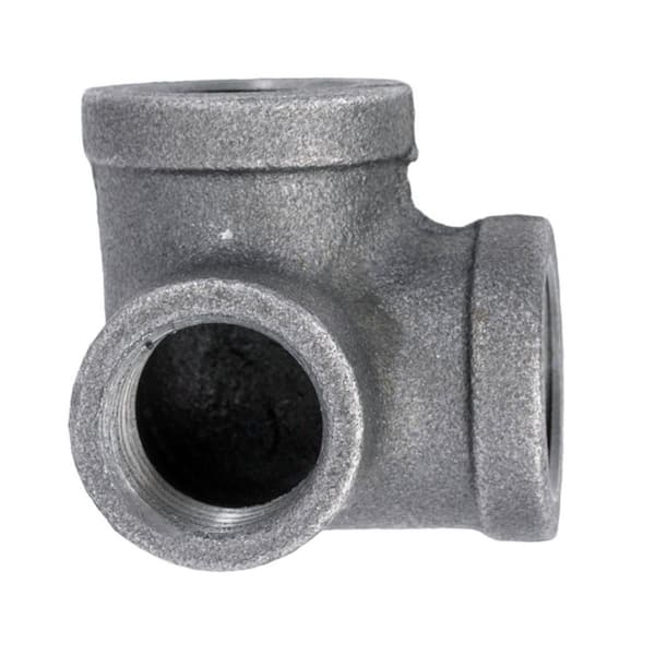 STZ 3/8 in. Black Malleable Iron FPT x FPT x FPT 90-Degree Side Outlet Elbow Fitting
