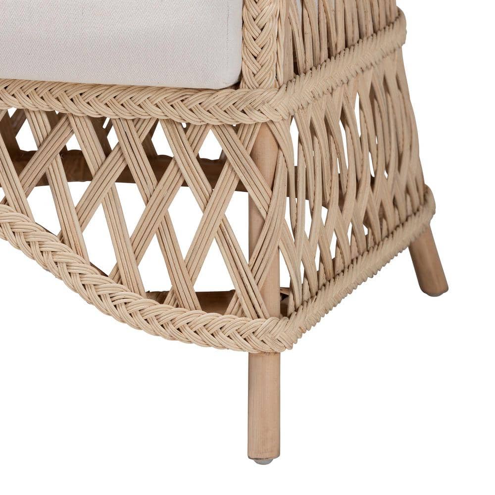 Handcrafted Natural Rattan Swoop Arm Accent Chair with Cushions