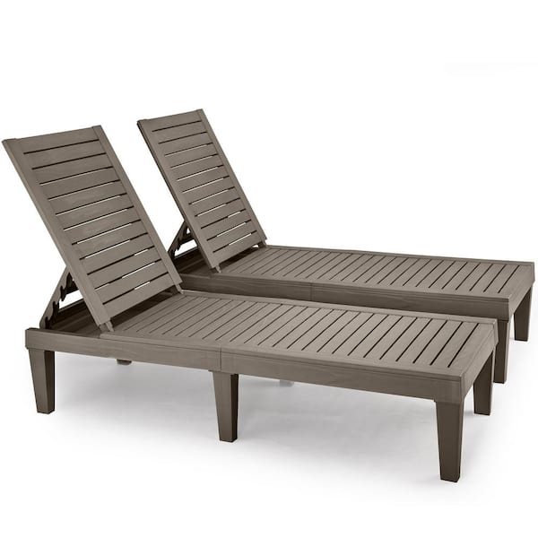 DEXTRUS 74.5 in. L Plastic Outdoor Reclining White Chaise Lounge (Set of 2)