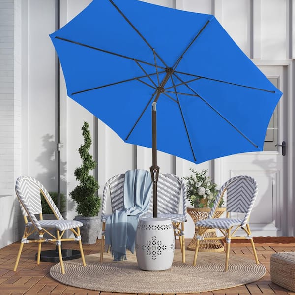 JEAREY 9 ft. Outdoor Market Patio Umbrella with Hand Crank Lift in Blue