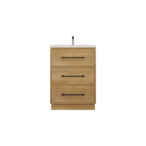 Victoria 24 in. W x 20 in. D x 35 in. H Single Sink Freestanding Bath Vanity in Oak with White Acrylic Top