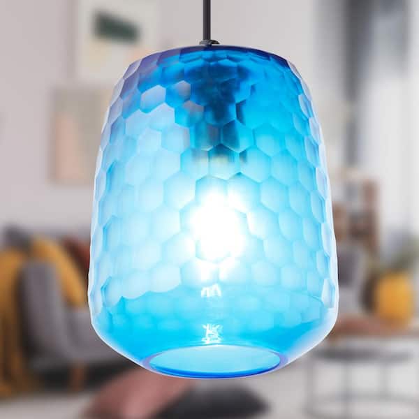 River of Goods Giselle 40-Watt 1-Light Blue and Black Dome Pendant Light with Colored Hand Blown Glass Shade