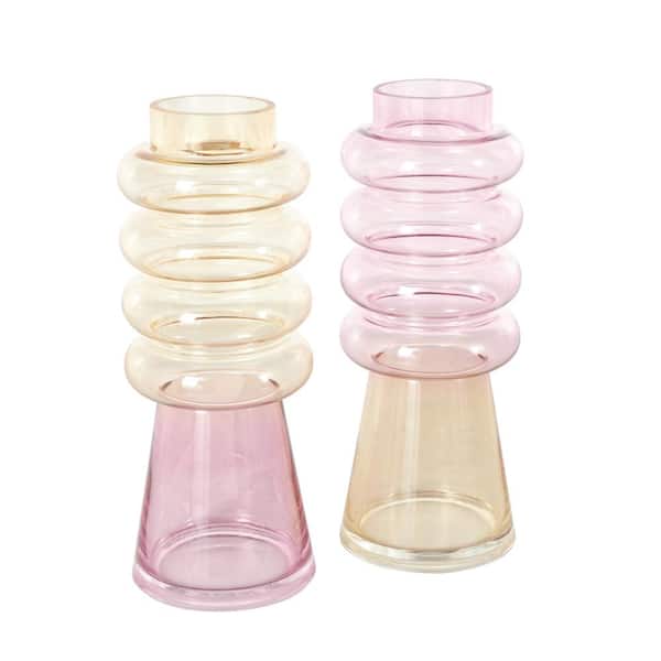 Litton Lane 12 in. Multi-Colored Tinted Glass Geometric Decorative Vase with Color Blocks (Set of 2)