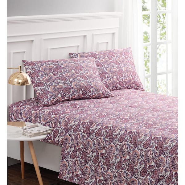 Harper Lane Abella Paisley 4-Piece Pink Microfiber Full Sheet Set