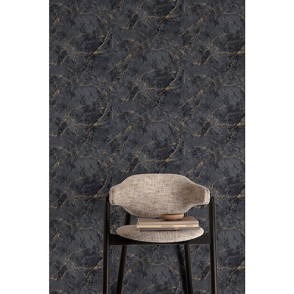 Charcoal Grey Cracked Marble Print Non Woven Non-Pasted Textured Wallpaper 57 sq. ft.