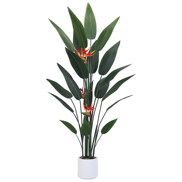 5 ft. Artificial Bird of Paradise Tree in White Pot-Indoor Faux Tropical Decor