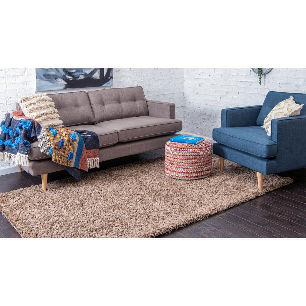 Easy Care Reversible Solid Shag Brown Synthetic Rug 4' x 6'