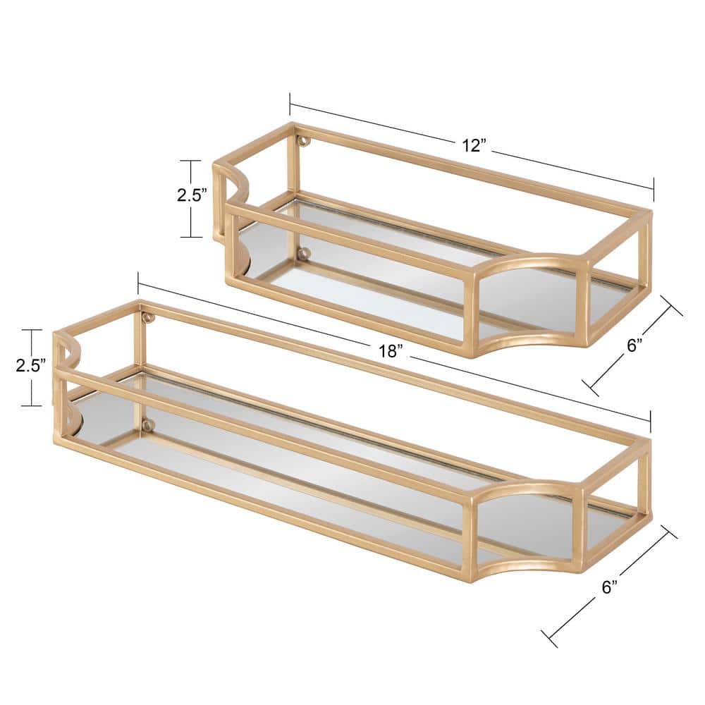 Elegant Gold Metal Geometric Wall Shelf Set, 2 Pieces