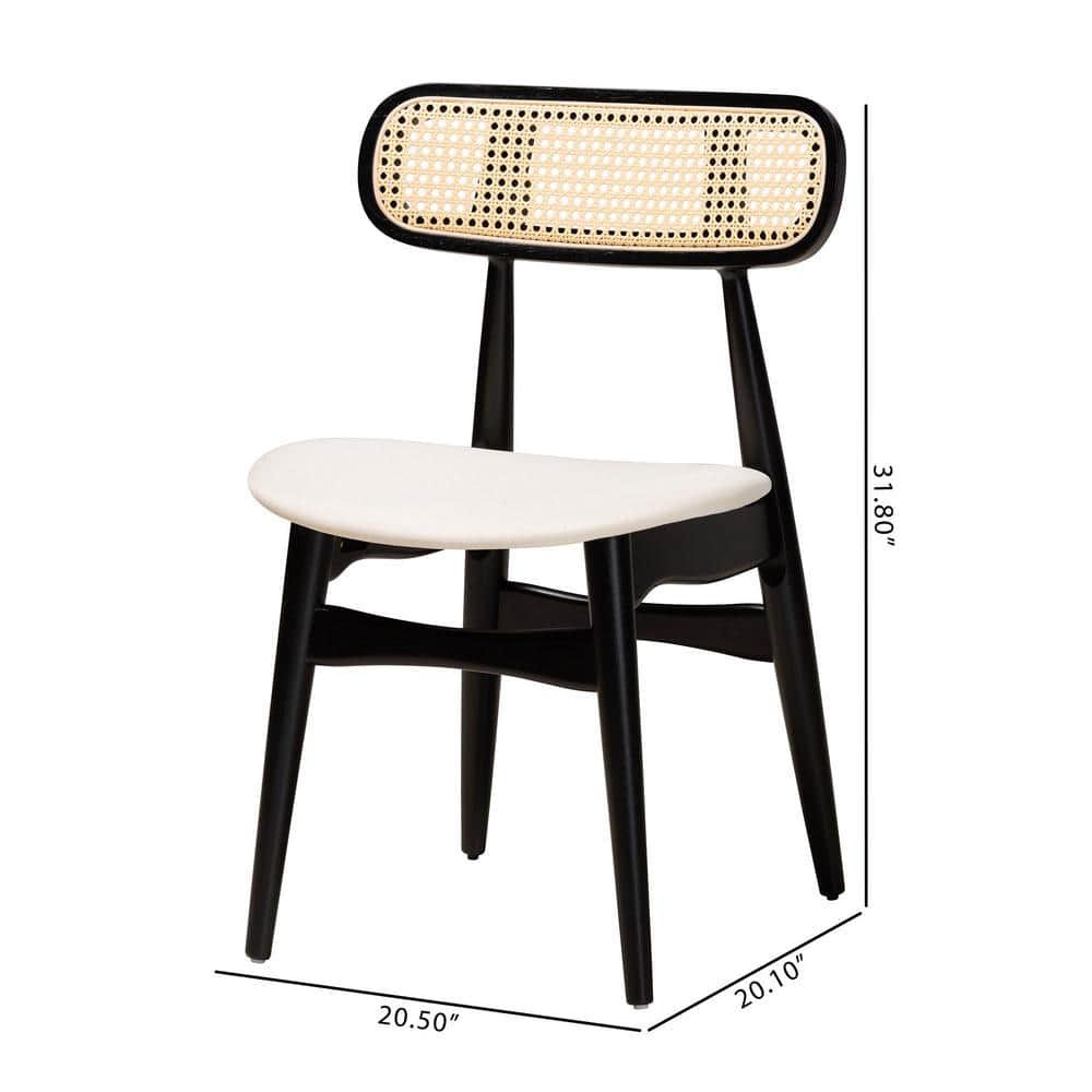 Tarana Cream Fabric and Black Wood 2-Piece Dining Chair Set