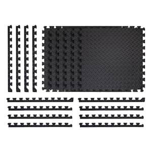 Black 24 in. W x 24 in. L x 0.47 in. Thick Foam Interlocking Gym Floor Tiles (6 Tiles/Pack) (24 sq. ft.)