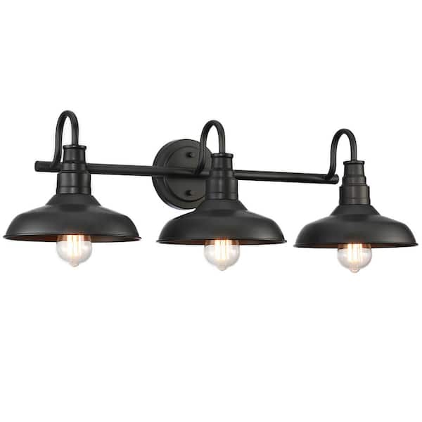 Pia Ricco 31.13 in. 3-Light Black Barn Light Bathroom Vanity Light Fixture With Metal Shades