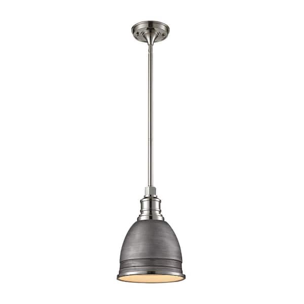 Titan Lighting Carolton 1-Light Weathered Zinc/Polished Nickel Pendant