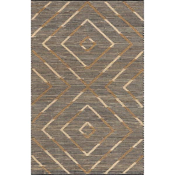nuLOOM Shanti Diamond Stripes Jute Brown 8 ft. x 10 ft. Area Rug