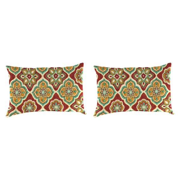 18 in. L x 12 in. W x 4 in. T Adonis Jewel Outdoor Lumbar Throw Pillow (2-Pack)