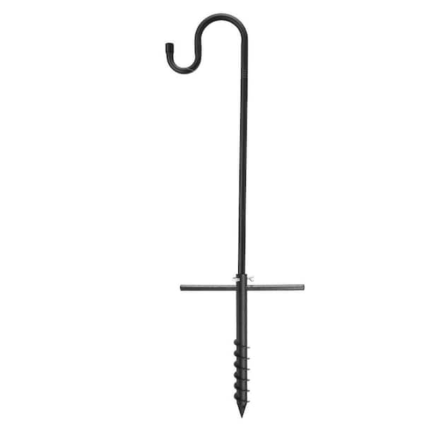 94 in. Black Metal Shepherds Hooks, Hummingbird Feeders Stand with Stable Ground Anchor