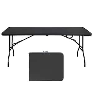 49.2 in. W Rectangular Iron Frame Picnic Tables Seats 4 People without Umbrella Hole,Folding Portable Plastic Table
