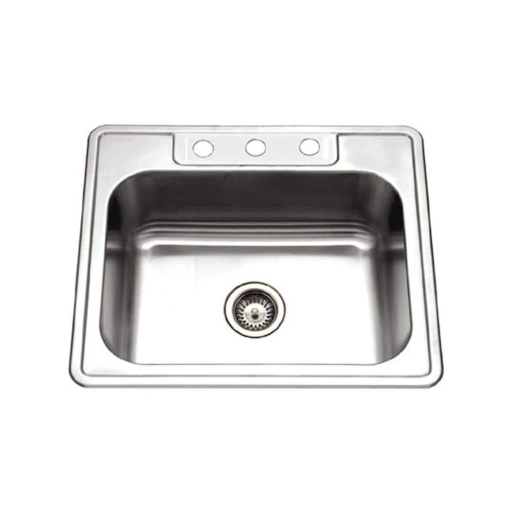 HOUZER Glowtone Topmount Stainless Steel 21" Single Bowl Kitchen Sink, 3Hole, 8"D, 25228BS31