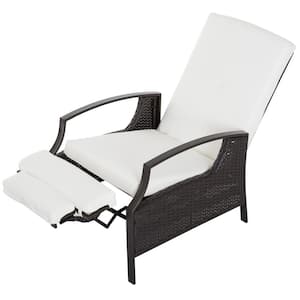 Plastic Rattan Outdoor Recliner Chair with Comfortable Padded White Cushion 3 Recline Positions and Versatile Uses