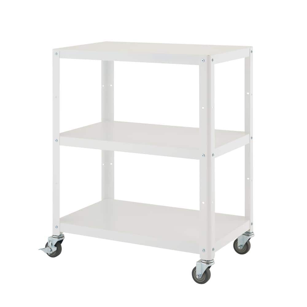 White Powder-Coated Metal Utility Cart with Adjustable Shelf