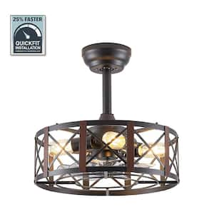 16 in. Indoor/Covered Outdoor Walnut X-Cage Dwondrod and Angled Mount Ceiling Fan with Light Kit and Remote Control