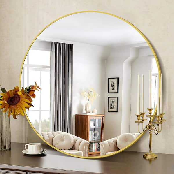WONDER COMFORT Gold 30 in W x 30 in. H Classical Circle Aluminum Alloy Framed Round Mirror for Vanity, Bathroom and Entryway