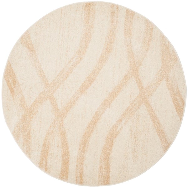 Adirondack Cream/Champagne 4 ft. x 4 ft. Round Striped Area Rug