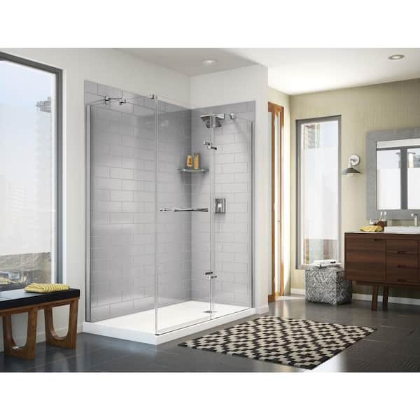 MAAX Utile Metro 32 in. x 60 in. x 83.5 in. Corner Shower Stall in Soft Grey with Right Drain Base in White