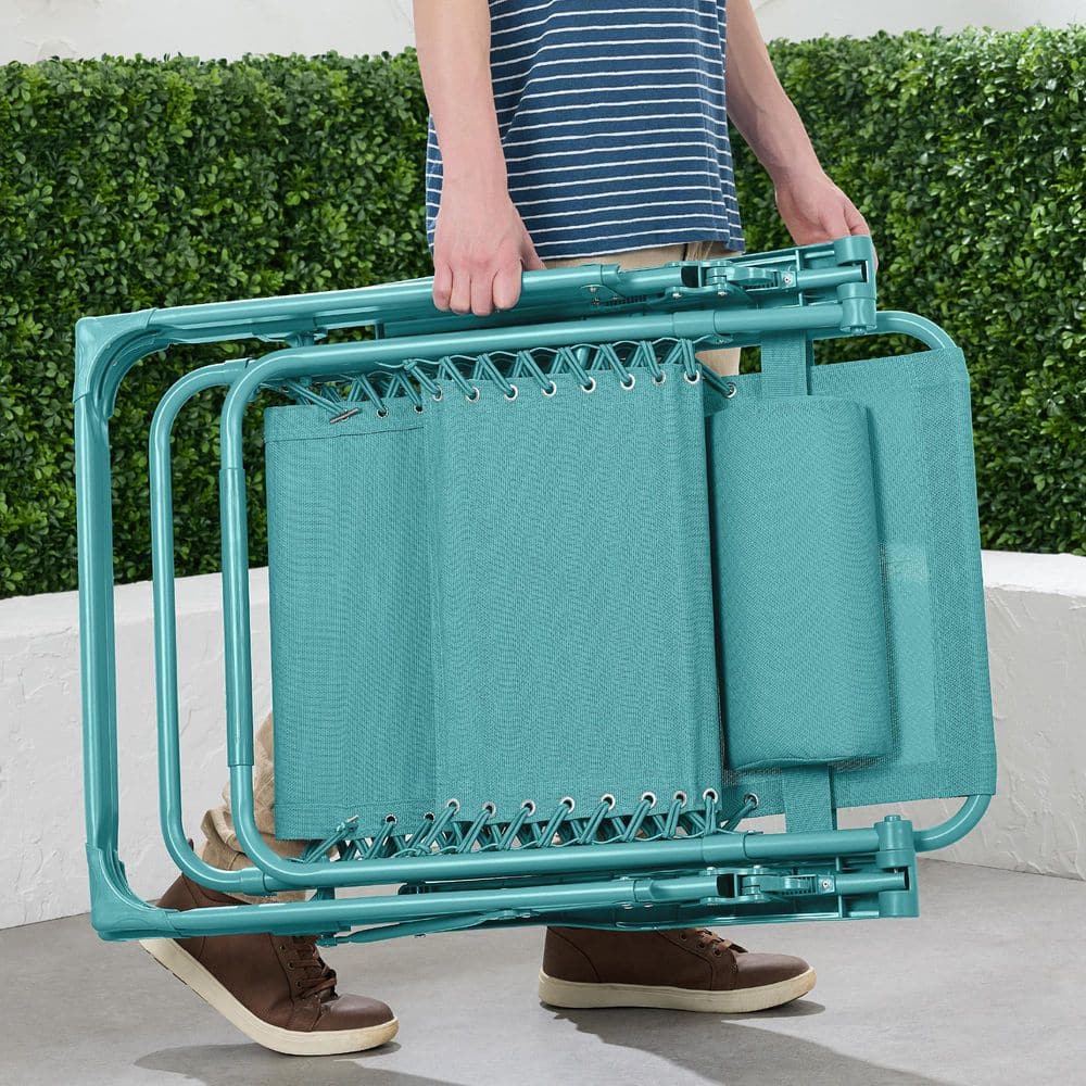 Caribbean Blue Steel Zero Gravity Beach Lounger with Tray