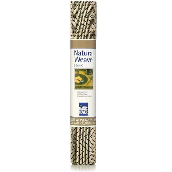 Magic Cover Natural Weave 12 in. x 4 ft. Black and Ivory Non-Adhesive Zig Zag Shelf Liner (Set of 6)