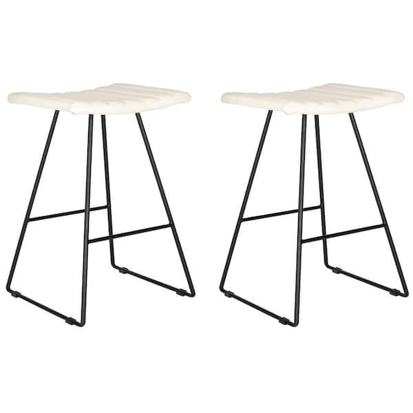 SAFAVIEH Akito 30 in. Cream and Black Cushioned Bar Stool (Set of 2)