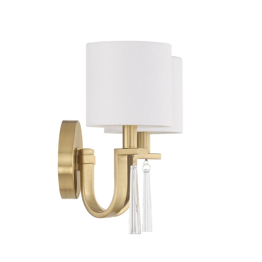 Fortuna Satin Brass 2-Light Sconce with White Linen Shades