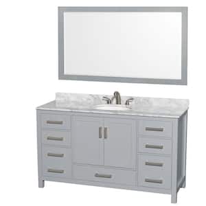 Sheffield 60 in. W x 22 in. D x 35 in. H Single Bath Vanity in Gray with White Carrara Marble Top and 58" Mirror
