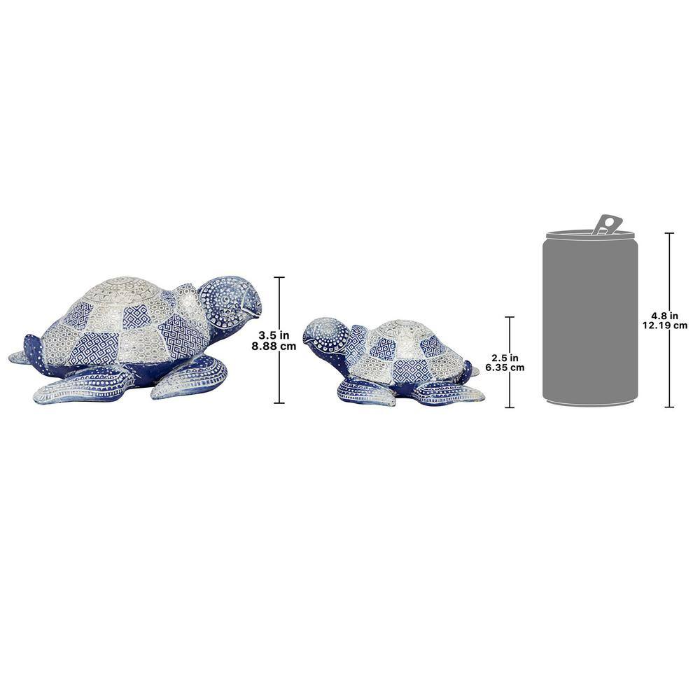 Peaceful Blue and Silver Resin Sea Turtle Figurine Set