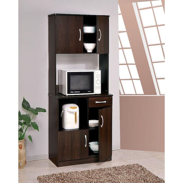 Aoibox Espresso Freestanding Kitchen Pantry Cupboard, Wood Cupboard with 1-Drawer, Utility Storage Cabinet for Kitchen