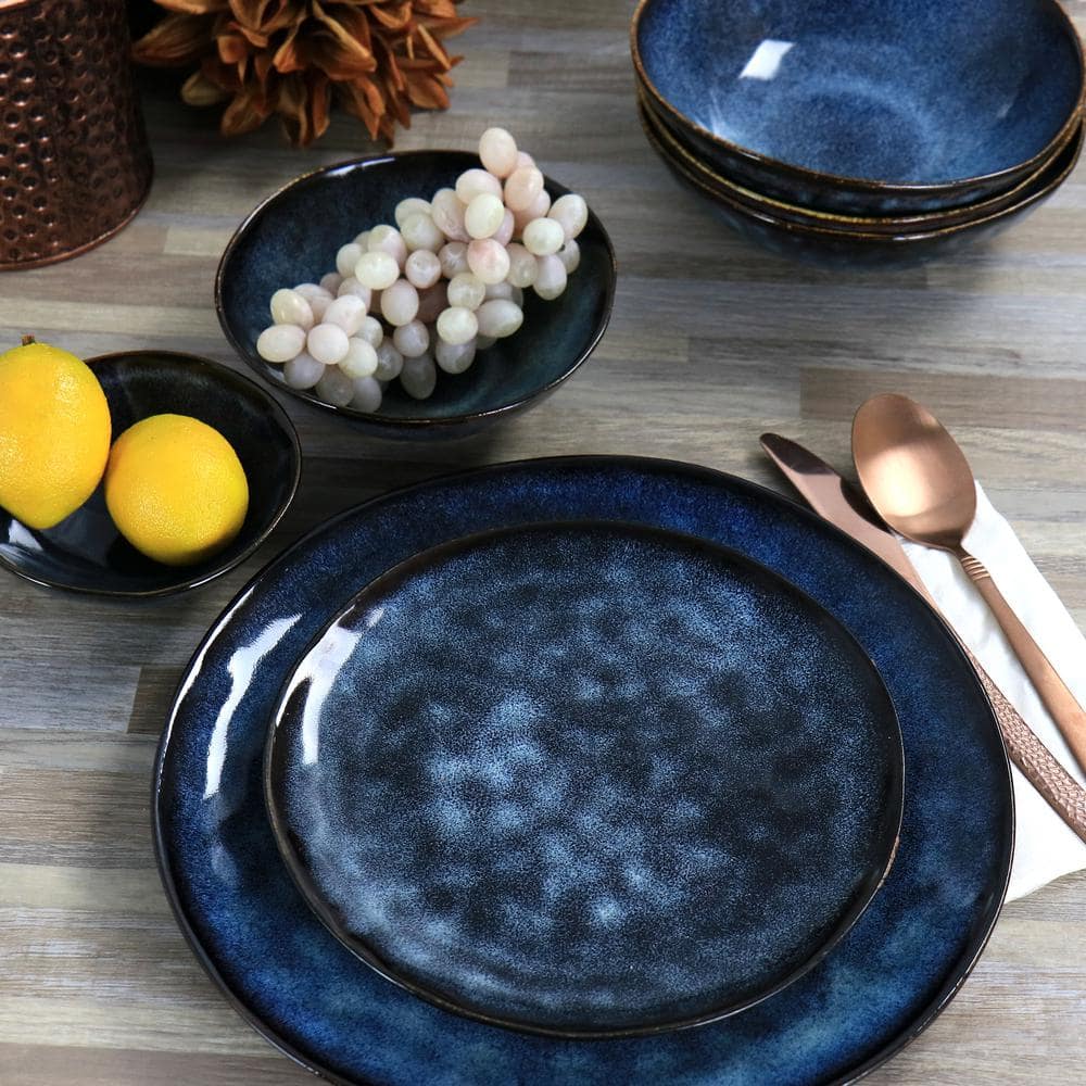 Lucca Blue Ceramic Stoneware Dinnerware Set for 4