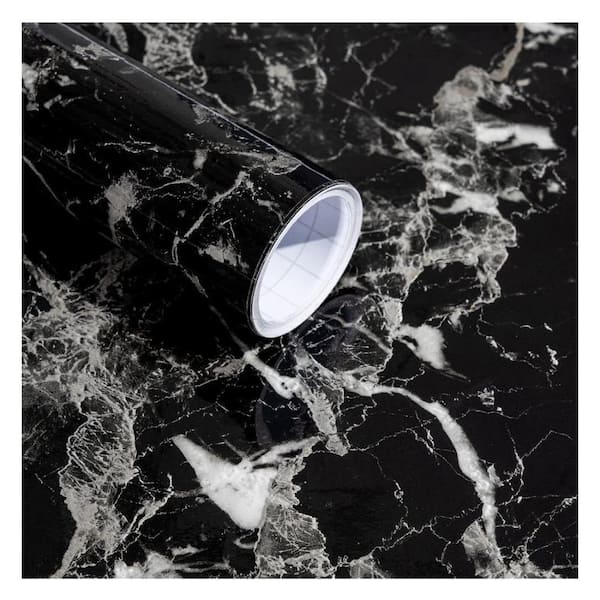Black Marble Contact Paper Peel and Stick Self-Adhesive Removable Wallpaper Roll,15.7"×120"