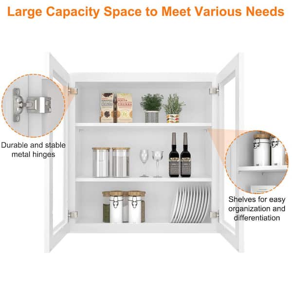 HOMEIBRO Newport Shaker White Ready to Assemble Wall Cabinet with 2-Doors 3-Shelves (24 in. W x 42 in. H x 12 in. D)