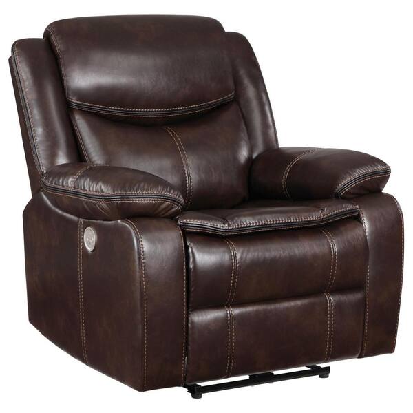 Coaster Sycamore Dark Brown Upholstered Power Recliner Chair