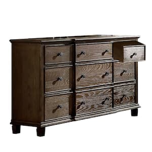 Baudouin 9-Drawer Weathered Oak Dresser 38 in. x 60 in. x 18 in.
