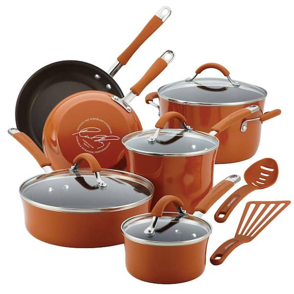 Rachael Ray Cucina 12-Piece Aluminum Nonstick Cookware Set in Pumpkin Orange